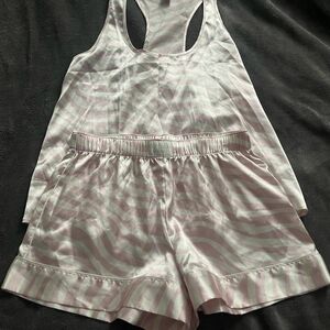 Victoria's Secret Pink Striped Women's Satin Sleepwear Set Like New